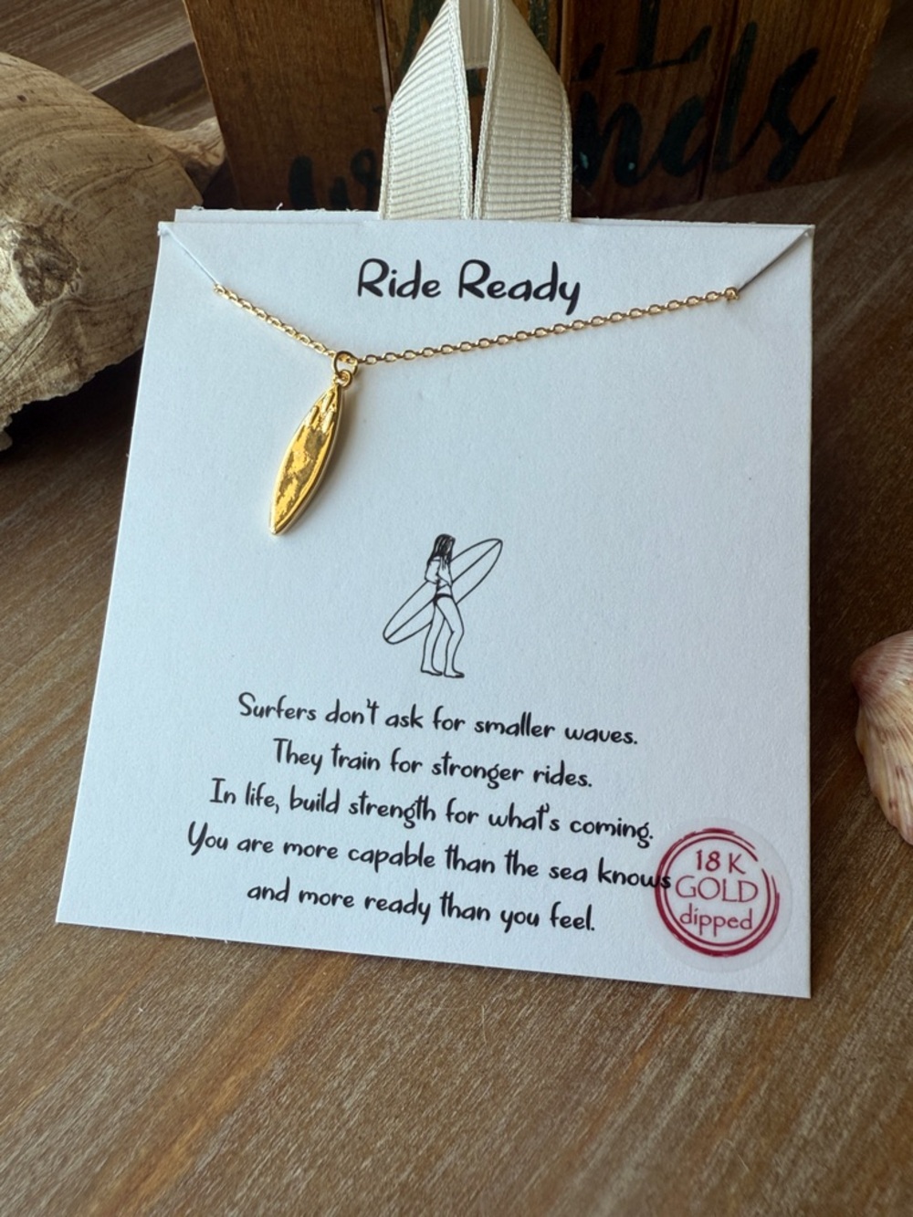 Gold Surfboard Pendant Necklace - Picture 10 of 13
